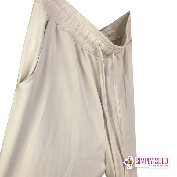 Melloday Women's Pants Drawstring Pull On White Stretch Pocket Trouser Bone Sz L - Picture 7 of 9